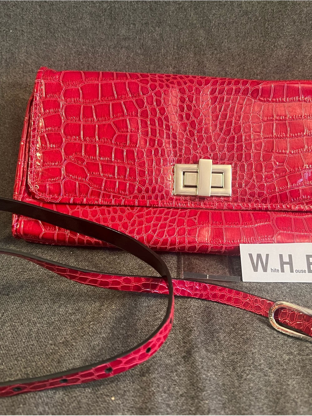 Red Croc-Embossed Leather Crossbody Clutch and matching belt -WHBM - Picture 1 of 3